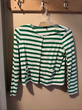Talbots Green and White Striped Button-Front Sweater